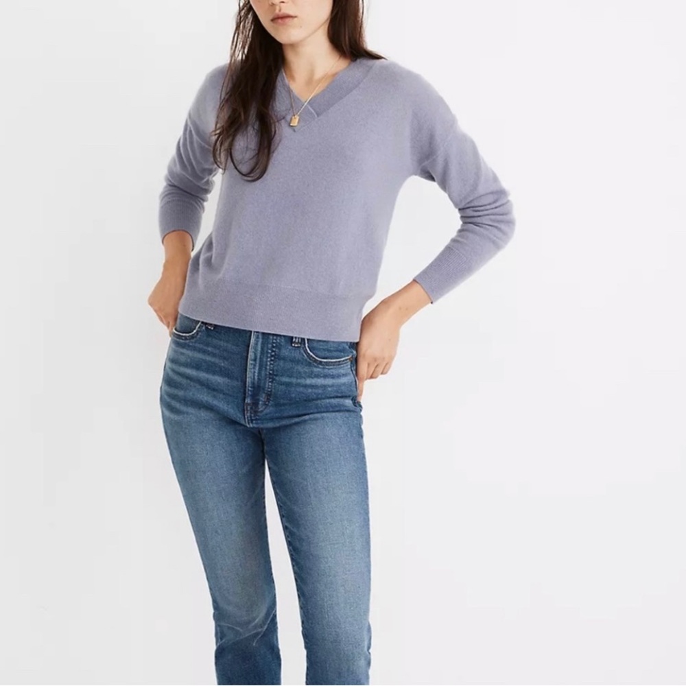 Madewell 100% Cashmere Purple Lavender V-neck Pullover Sweater Size XS